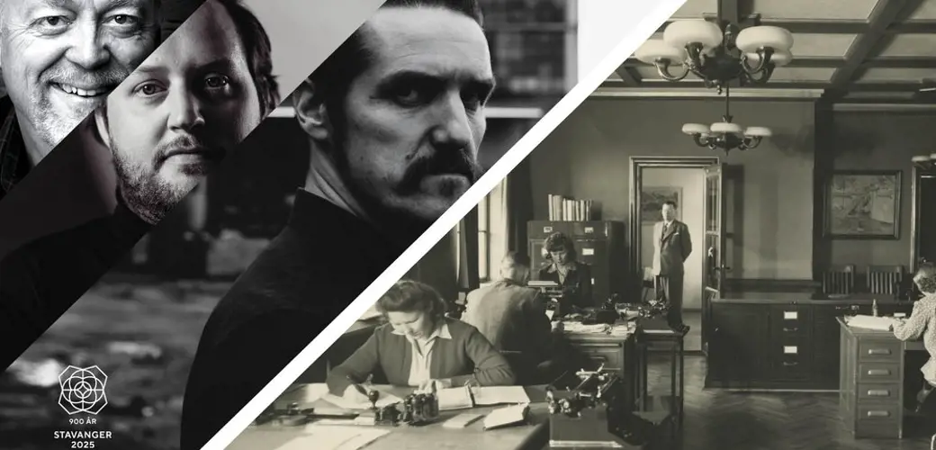 plakat: Storhaug industrihistorie med arkivfoto fra Tinfabrikken