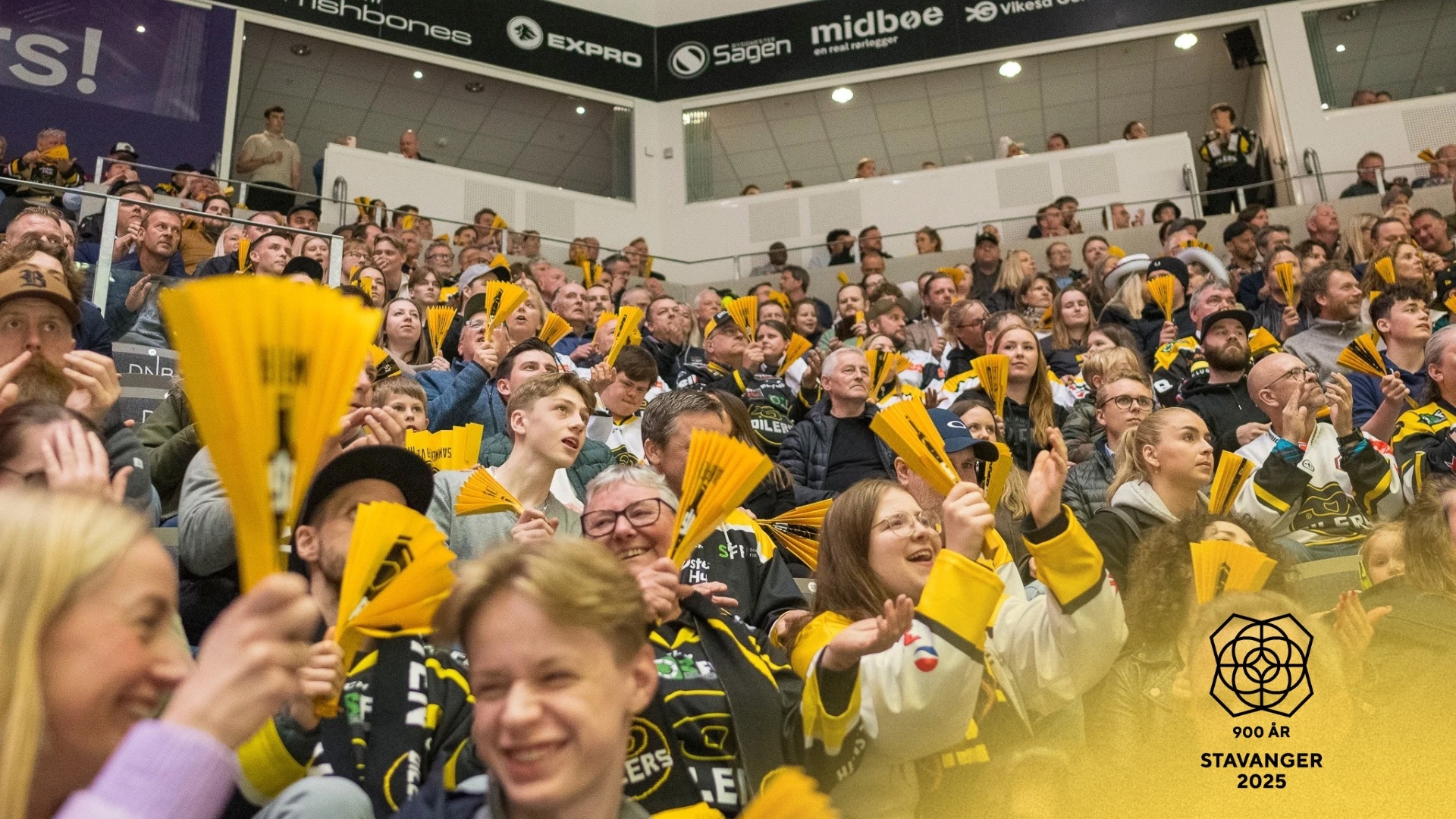 Plakat med Oilers-publikum og Stavanger 2025-logo
