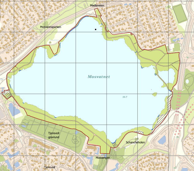 skisse av naturreservatet rundt Mosvatnet.