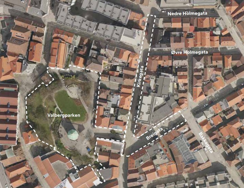 Kart over Valbergparken, Breigata og Kirkegata