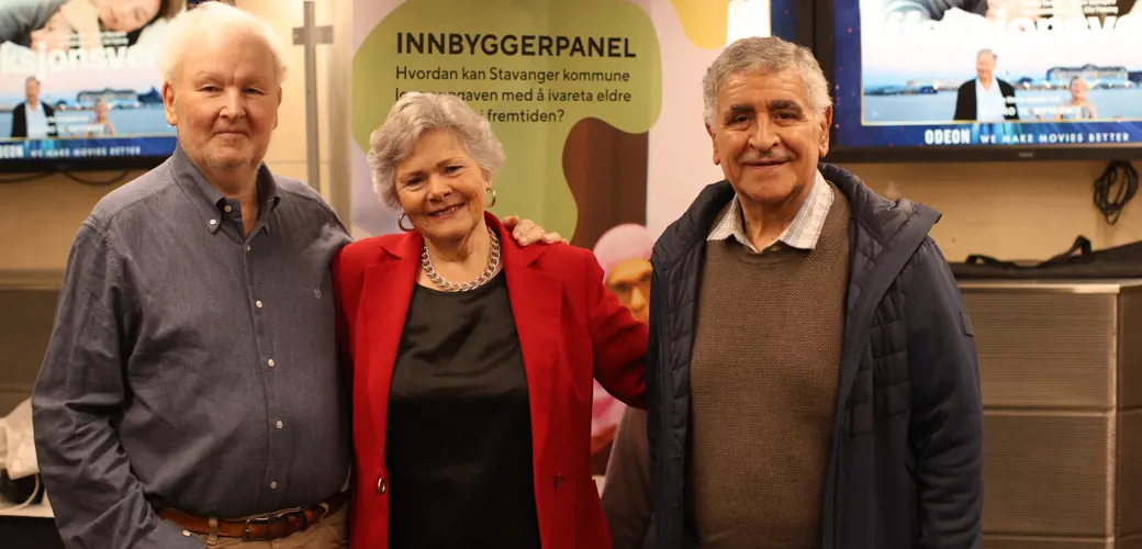 Martin Gjelsvik, Vigdis Ueland Helbak og Hassan Jazbani er tre av de som fikk delta i innbyggerpanelet for eldre.  Martin Gjelsvik, Vigdis Ueland Helbak og Hassan Jazbani er tre av de som fikk delta.