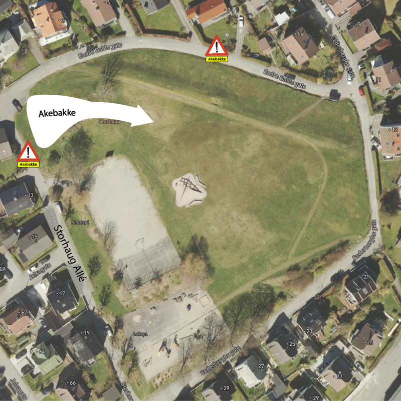 Kart over akebakke i Storhaug alle
