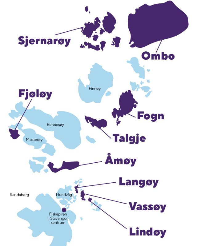 Kart med øyene utpekt 