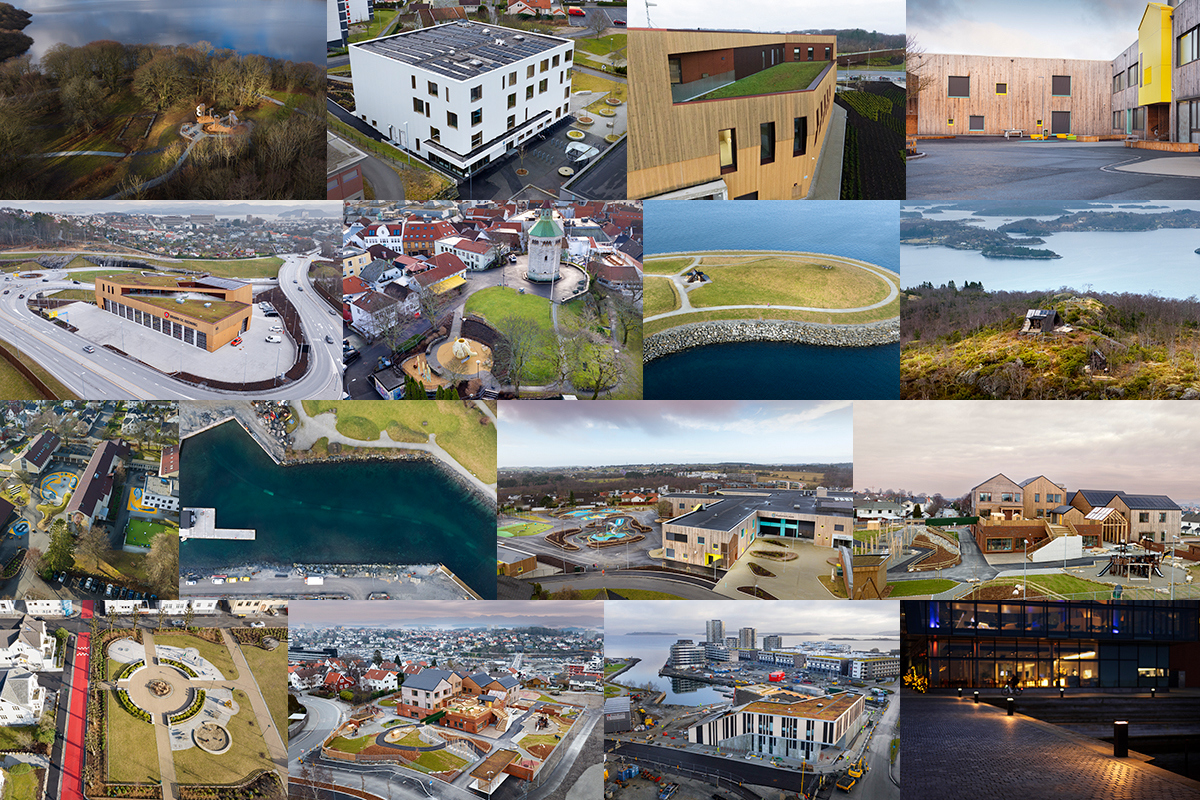 Et kollasj som viser mange byggeprosjekter i Stavanger kommune i 2023.