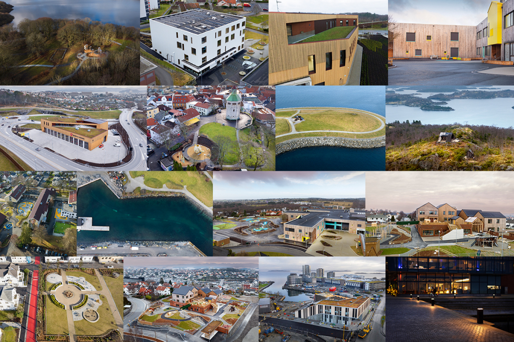 Et kollasj som viser mange byggeprosjekter i Stavanger kommune i 2023. 