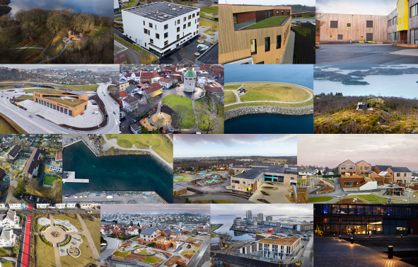 Et kollasj som viser mange byggeprosjekter i Stavanger kommune i 2023. 