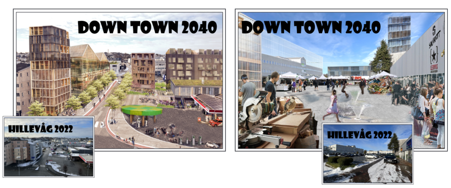 Framtidsbilder som viser hvordan Torgveien kan få høyere puls. Illustrasjon: Pir II