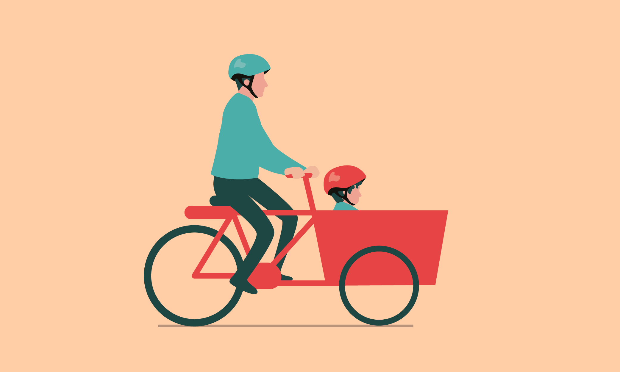 Sykelist med barn i sykkelvogn fremme på sykkelen.