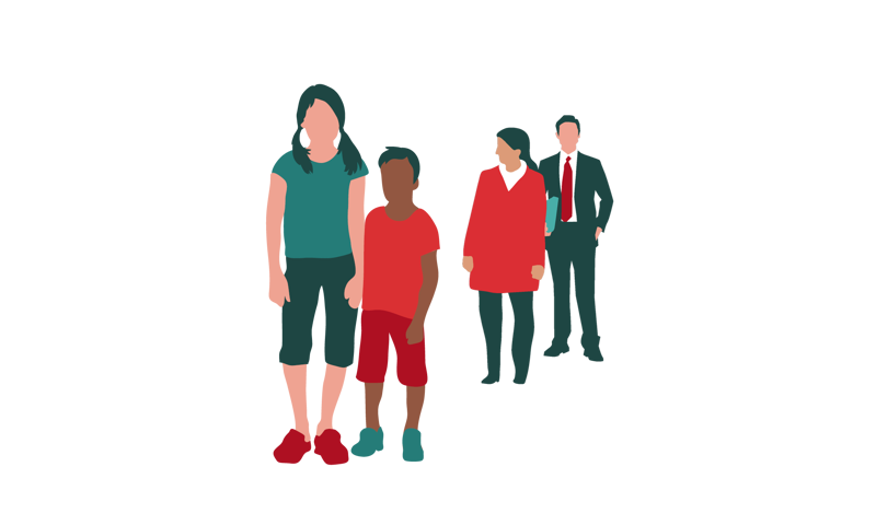 To ungdommer og to voksne. Ill: Berit Sømme. 