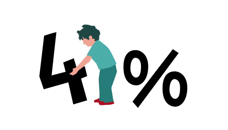 barn som holder et 4-tall, med prosenttegn ved siden av