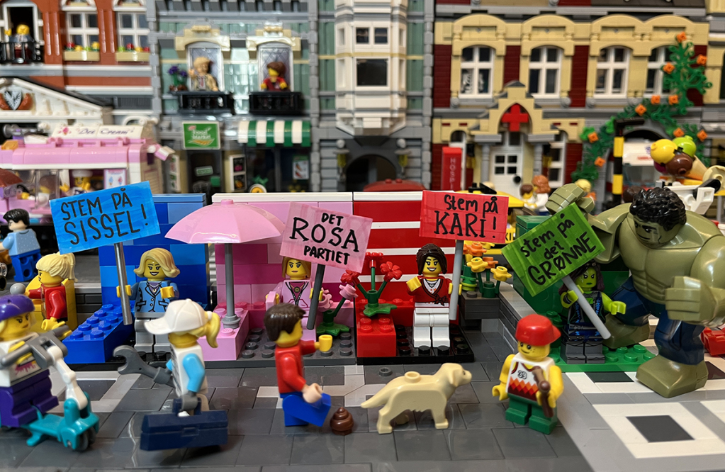 Illustrasjonsbilde fra en tenkt valgkamp i en Lego-by. 