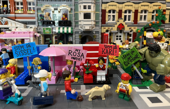 Illustrasjonsbilde fra en tenkt valgkamp i en Lego-by. 