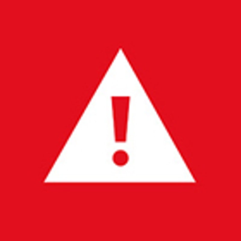 Piktogram for farlig avfall. Hvit trekant med røst utropstegn og på rød bakgrunn.