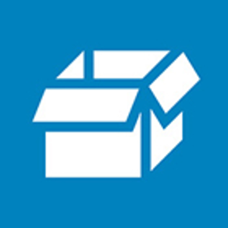 piktogram for papir og papp, hvit pappeske på blå bakgrunn