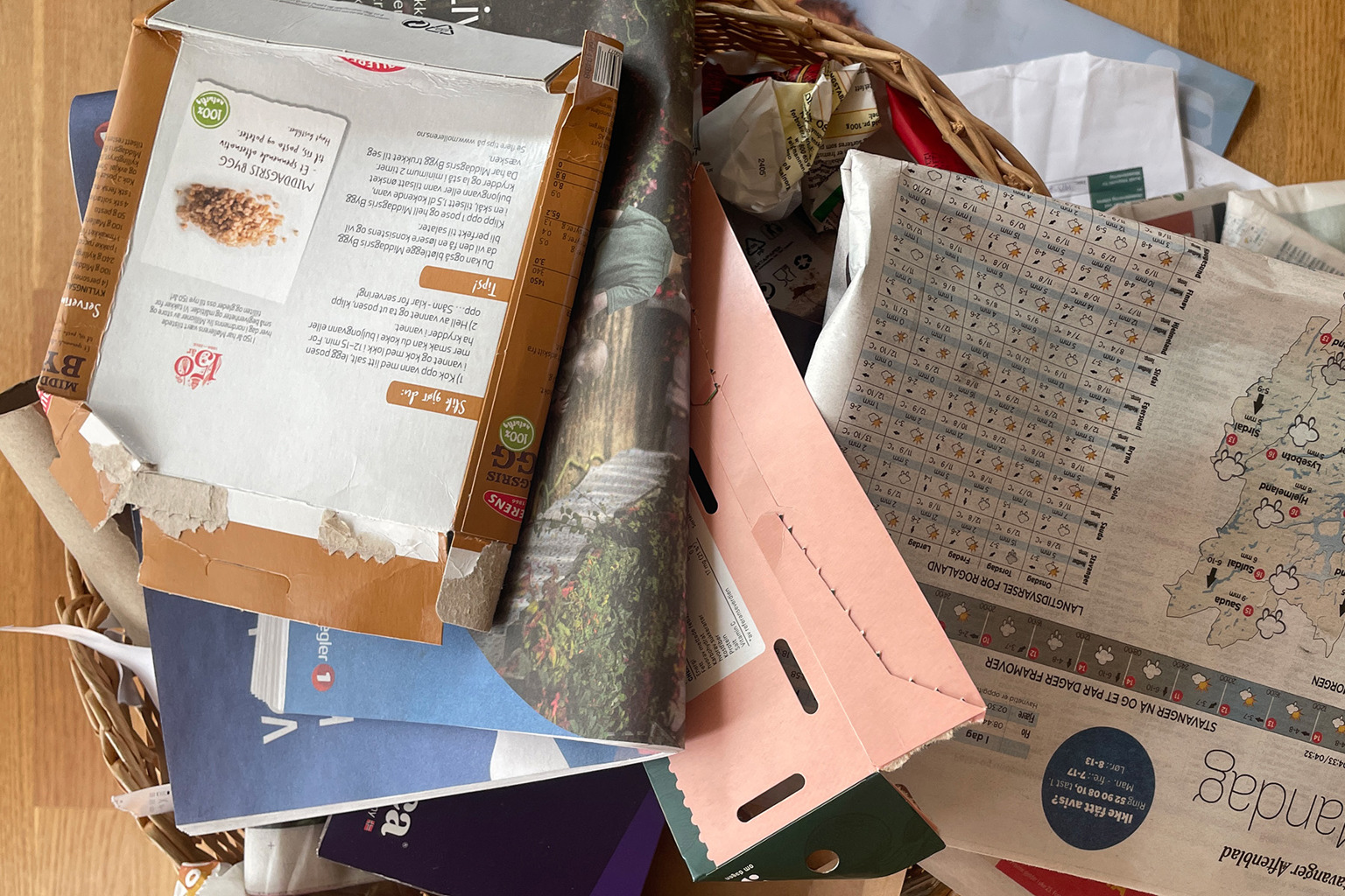 Aviser, pappemballasje og annet papiravfall