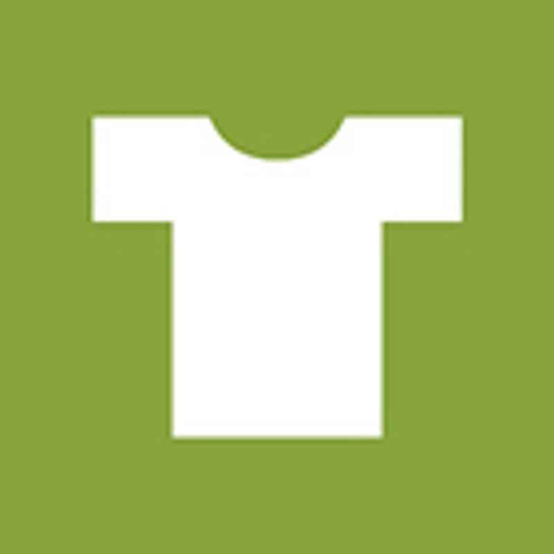 Piktogram for tekstilavfall, hvit t-skjorte på grønn bakgrunn