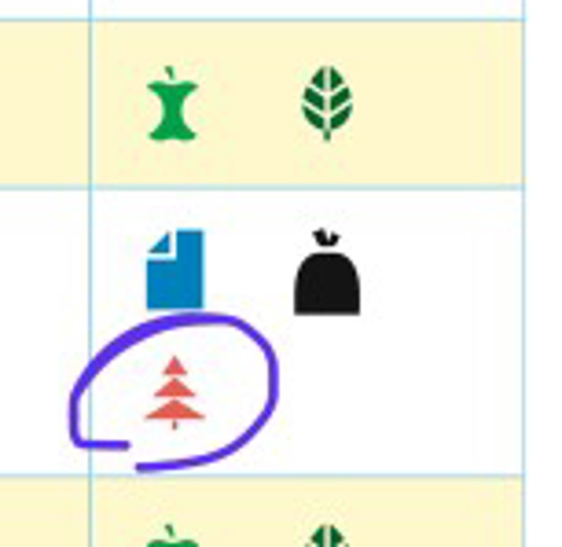 Utnitt av tømmekalender med det røde tresymbolet for hentiong av juletrær.