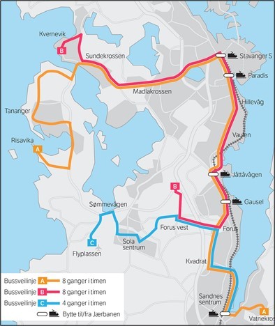 Figur 5 Kart over Bussveien 2023
Kilde: Rogaland fylkeskommune
