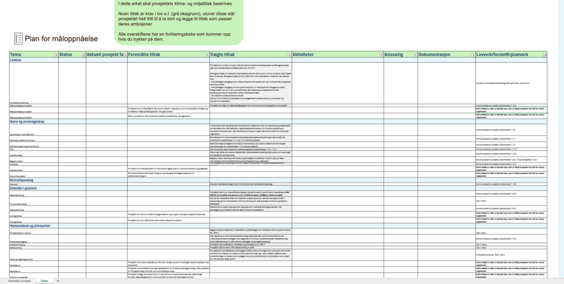 Skjermbilde av fane nr. 2 i Excel-arket 