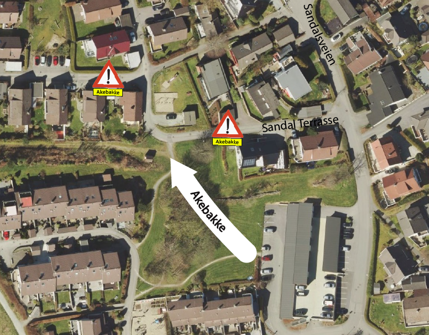 Kart over akebakken i Sandal Terrasse