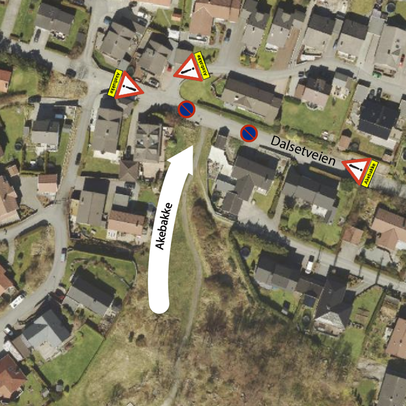 kart over akebakke og parkering forbudt i Dalsetveien