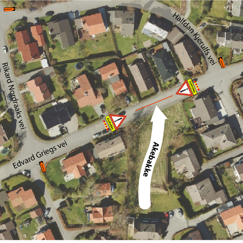 Kart over akebakke ved edvard griegs vei