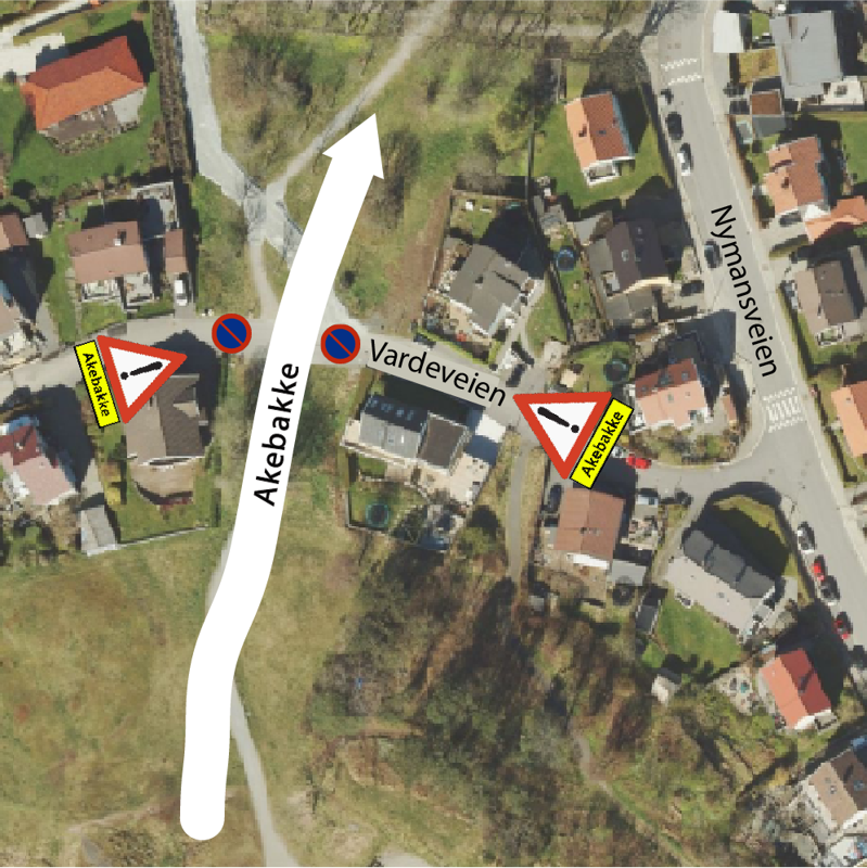 Kart over Akebakke i Vardeveien og parkering forbudt