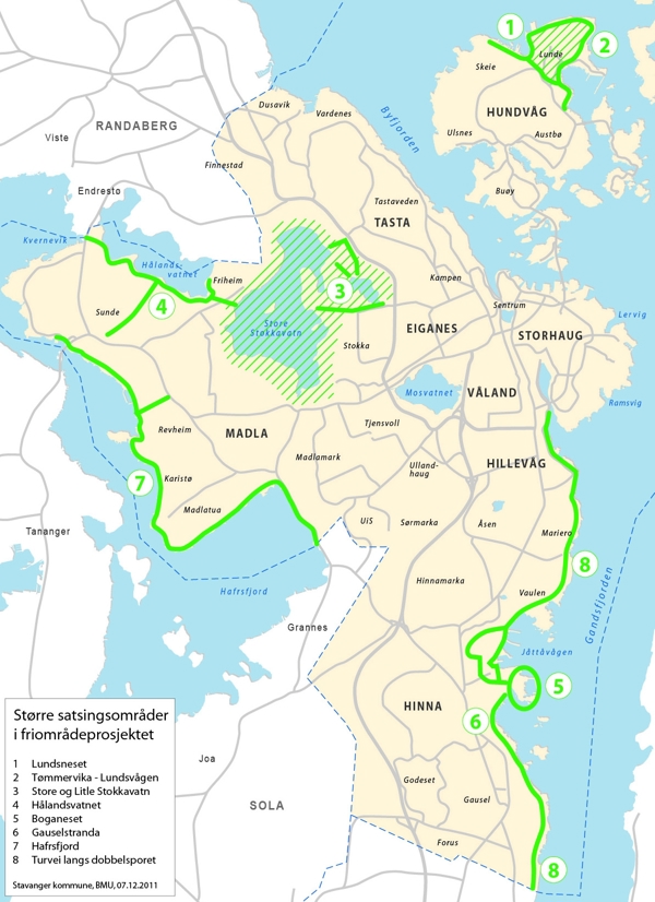 Kart som viser satsingsområdene til Friomrpådeprosjektet