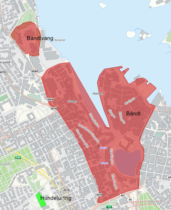 kart over båndtvang i byparken