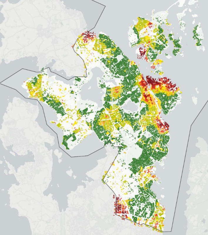 Fargekart over stavanger kommune bortsett fra øyene nord i kommunen
