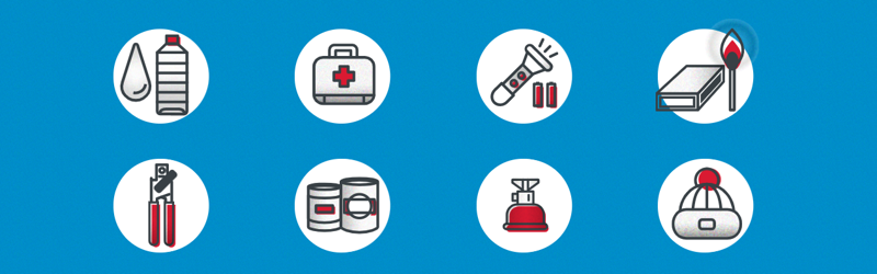 Illustrasjoner av ting fra et beredskapslager