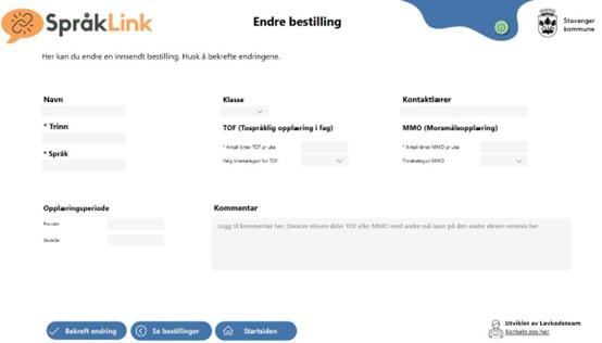 Skjermbilde av nettløsningen Språklink