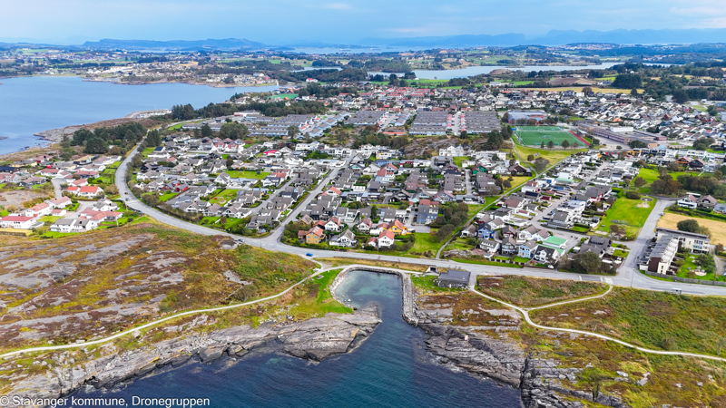 Oversiktsbilde tatt med drone i Kvernevik