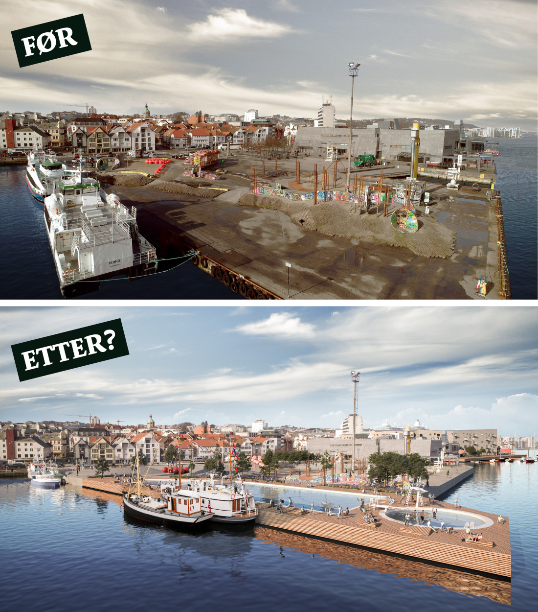 Kjeringholmen før og etter sentrumsplanen