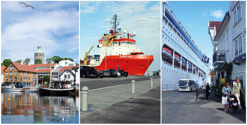 Fritidsbåt, større skip og cruisefartøy i havnen og Vågen. 
