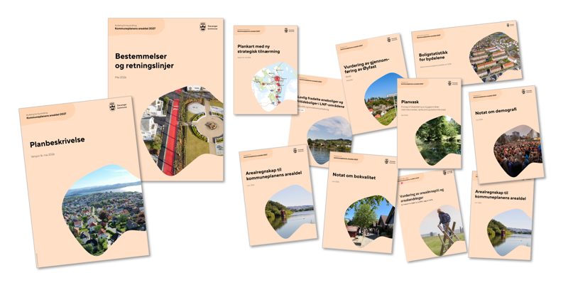 Forsidene til dokumentene som hører til kommuneplanens arealdel. 