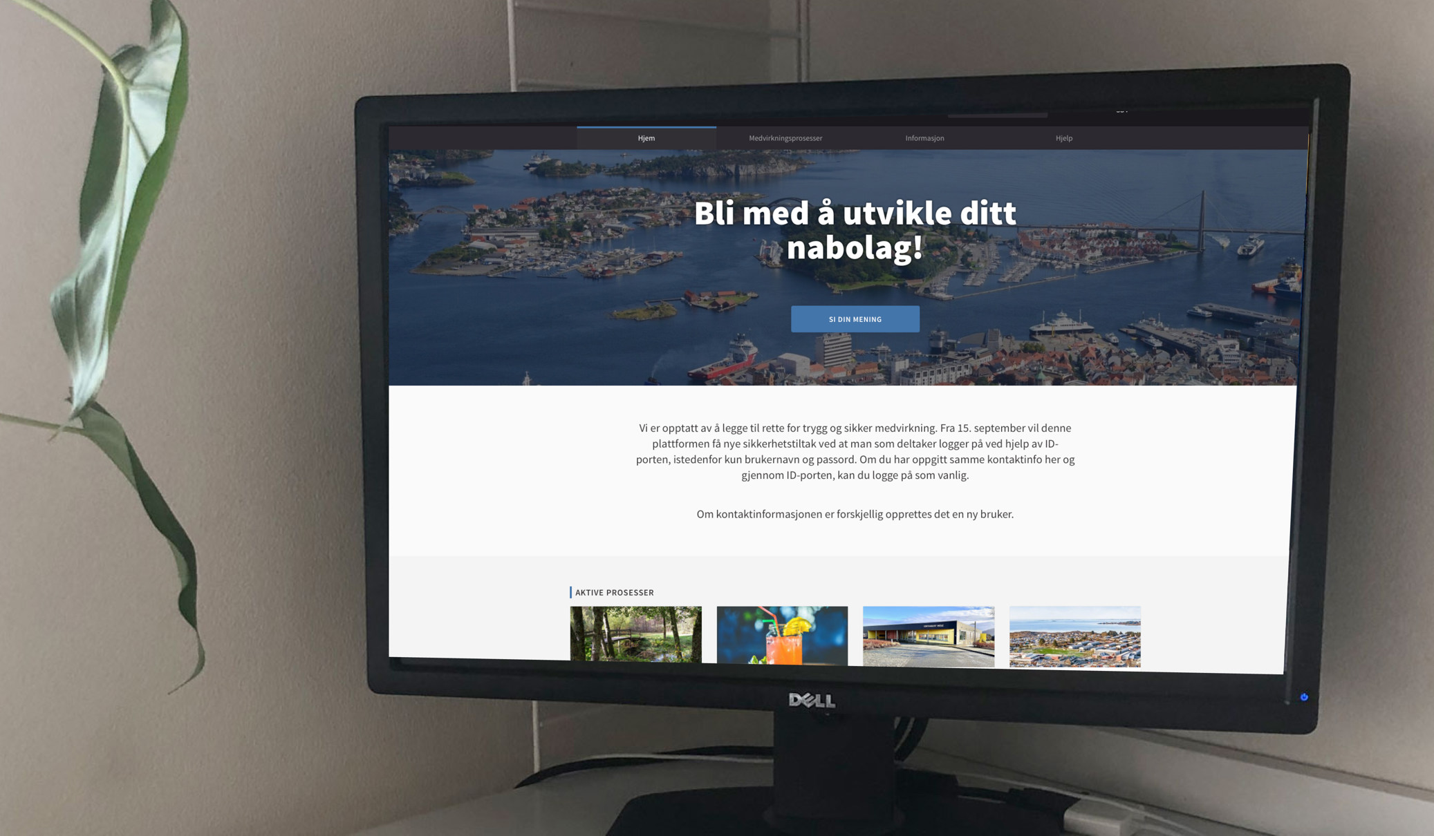 PC-skjerm med "Mitt nabolag" på nettleseren