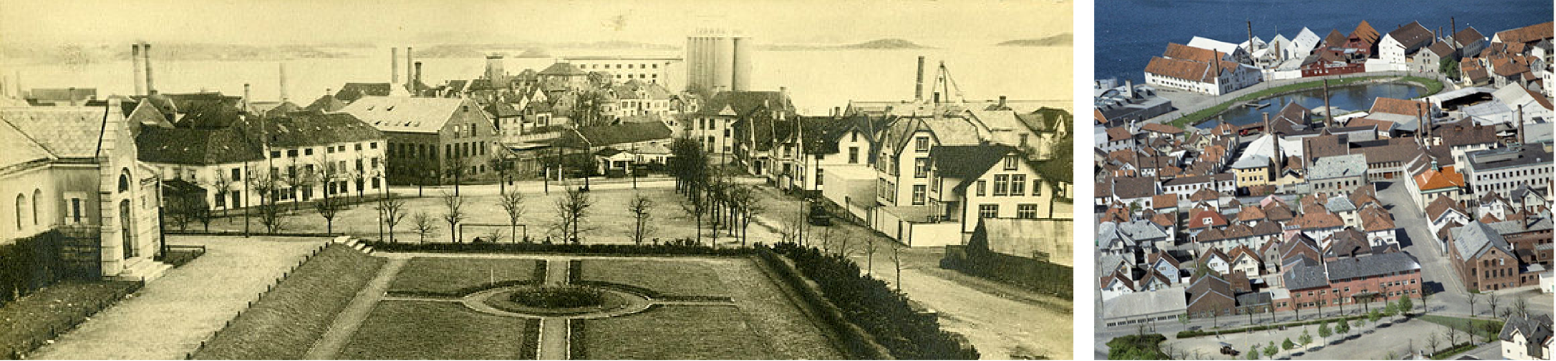 Bilder fra gamle dager, av parken ved St Johannes kirke og østre bydel (Badedammen)