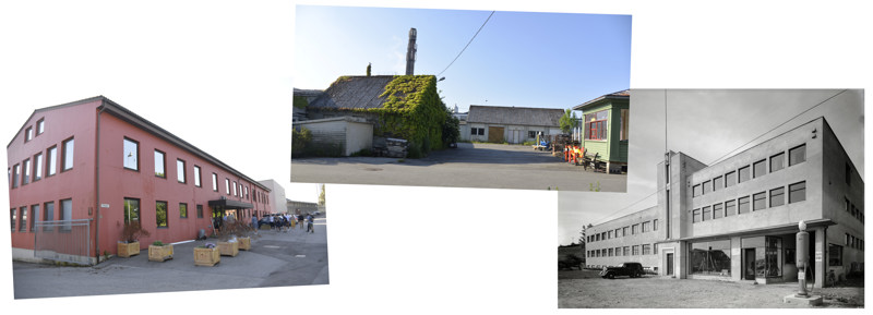 Tre bilder av bygninger i Hillevåg, bl.a. Flintegata 2.