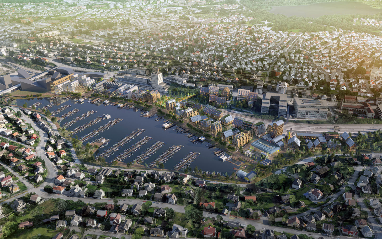 Oversiktsillustrasjon av Paradis-området laget av teamet som har bestått av Mad, Tredje Natur, Veni, Teknaconsult, Mud og Nomad.