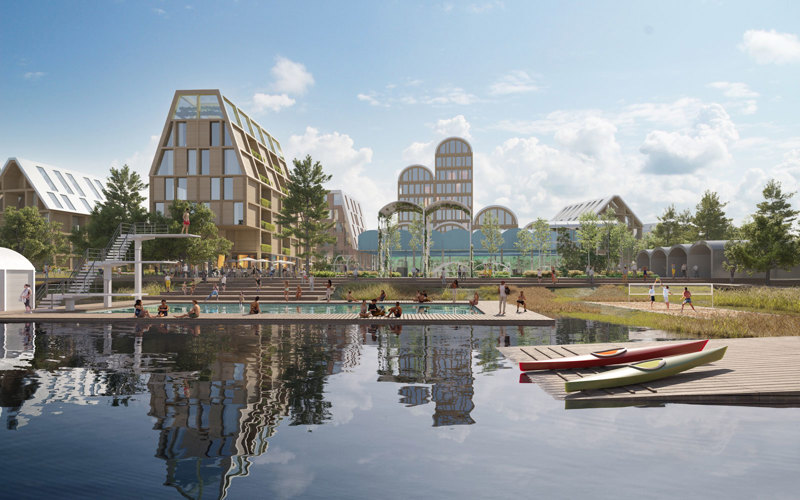 Mad-teamet har spilt videre på formene i buehallene og foreslår ulike løsninger for nærkontakt med vannet. Vannkvaliteten i Hillevågsvatnet er ikke særlig bra i dag, men kanskje det hadde gått an å få til et sjøbad med ferskt sjøvann?  