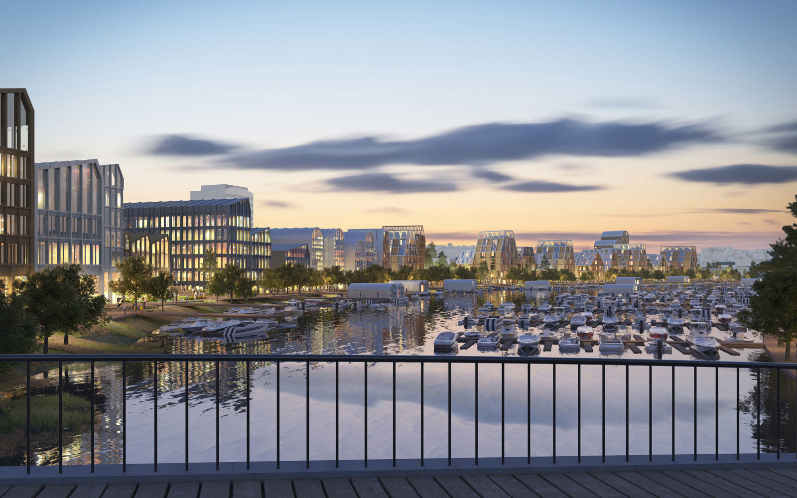 Teamet som består av Mad, Tredje Natur, Veni, Teknaconsult, Mud og Nomad foreslår næringsbygg ved Paradis stasjon på mellom 4 og 8 etasjer, og boligbygg på 3–7 etasjer nord i området. I forslaget viser de bygningskropper som har slektskap med trehusbyens saltak.
