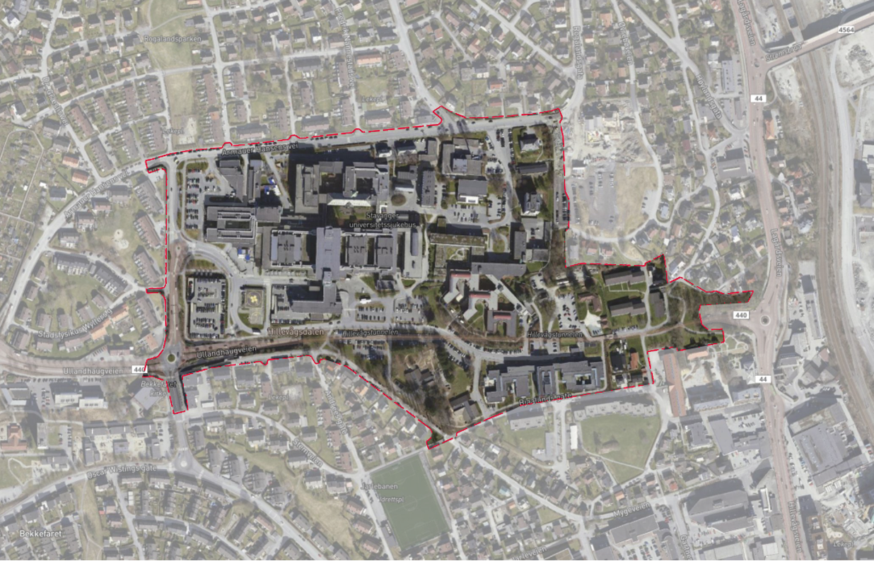 Flyfoto som viser at planen dekker hele området der SUS ligger i dag