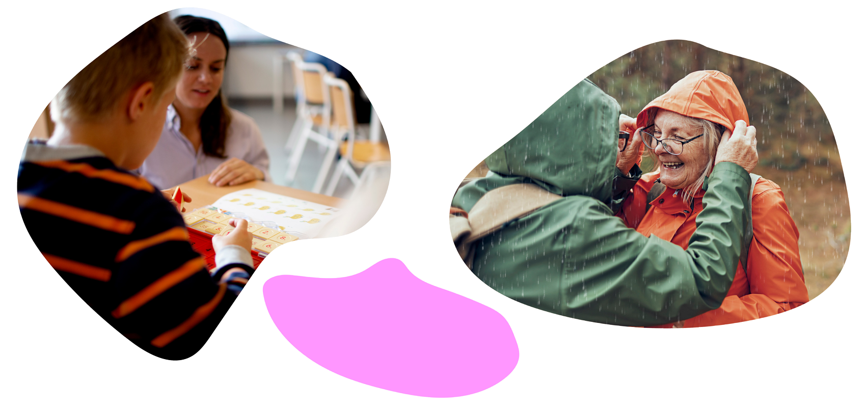 En lærer og elev. To eldre ute i regnet.