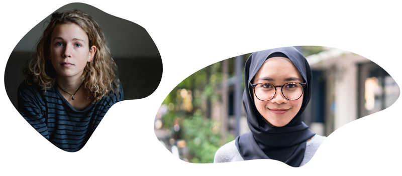 To kvinneansikter i øyformer