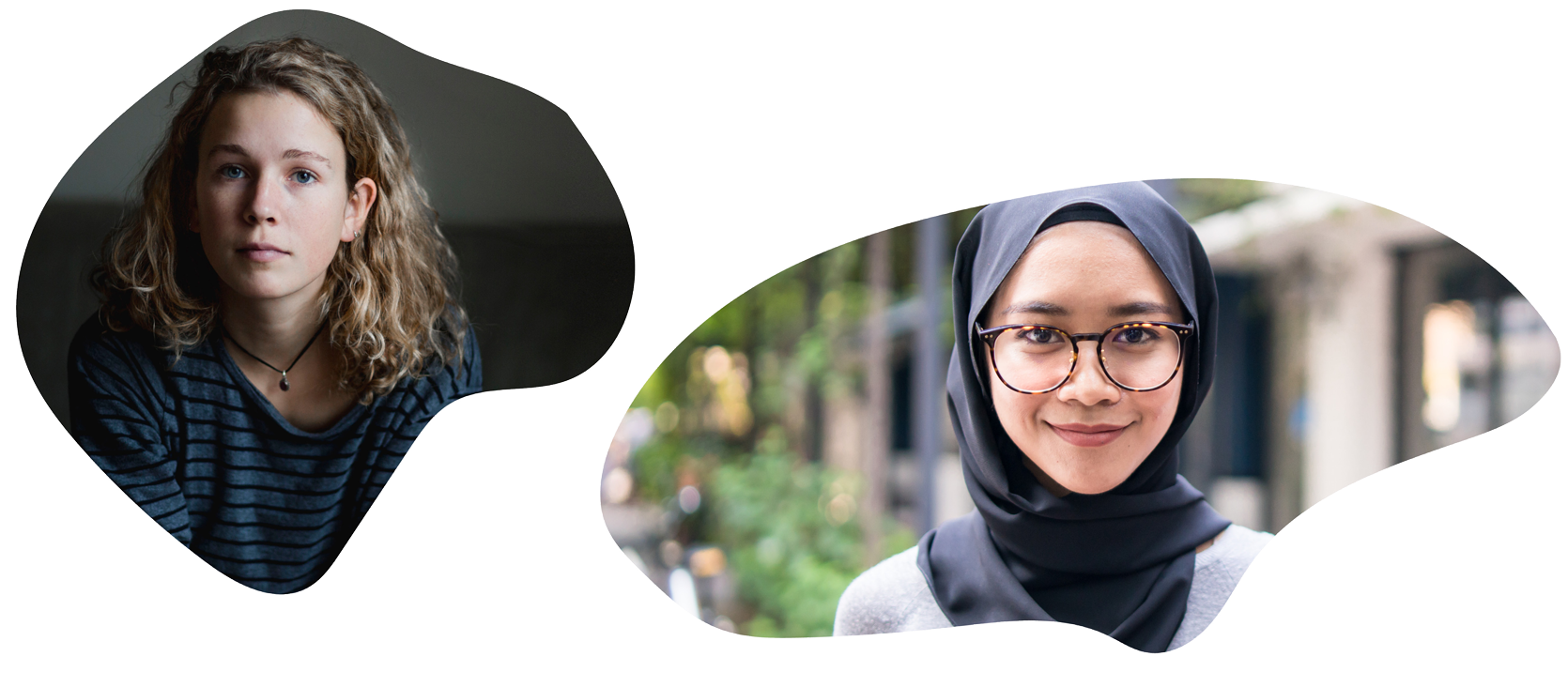 To kvinneansikter i øyformer