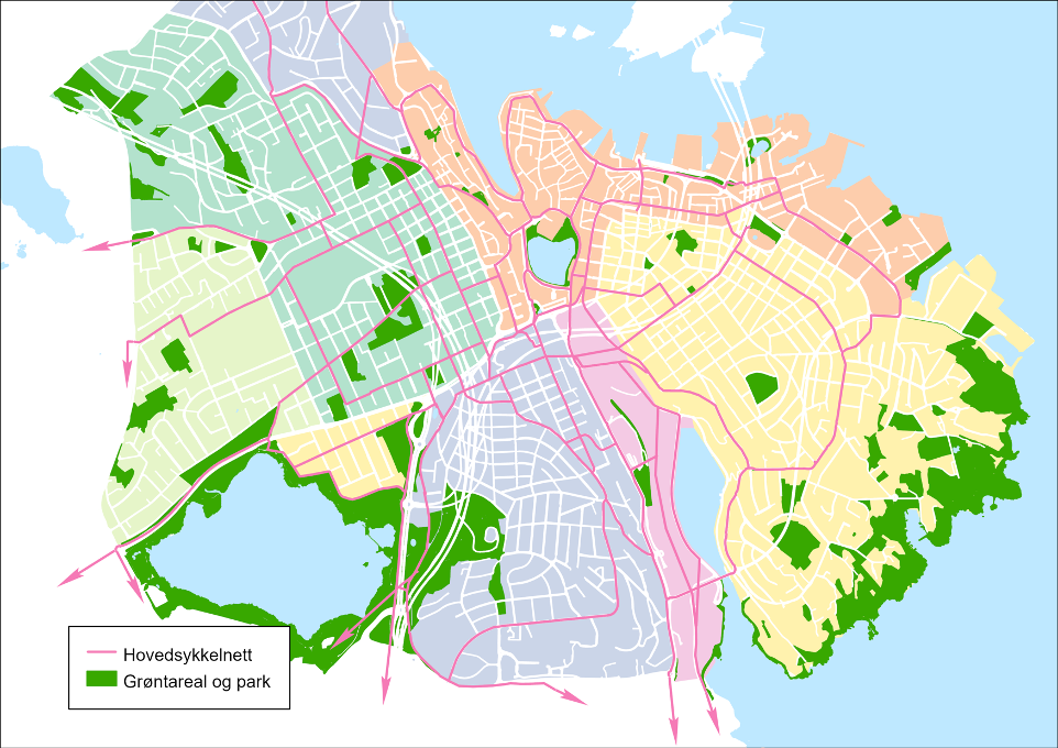 Kart over hovedsykkelnettet i sentrale deler av Stavanger