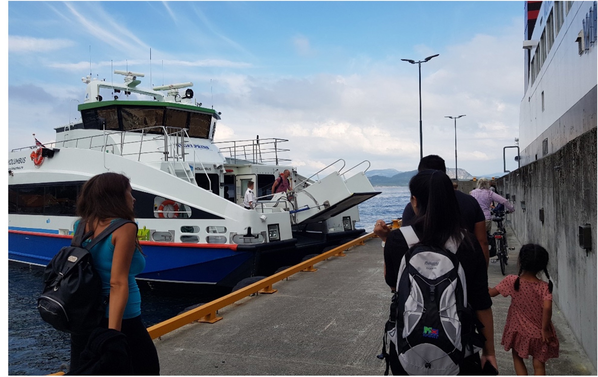 Folk på vei om bord i hurtigbåt