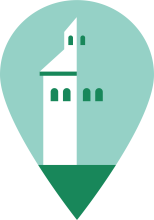 Mitt Stavanger symbolet. En grønn sted-boble med Valgbergtårnet i. 