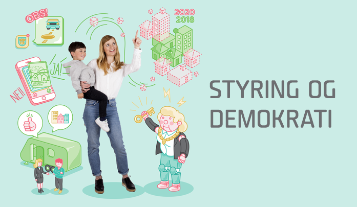 Illustrasjon for satsningsområde styring og demokrati i kommunens smartbyavdeling.